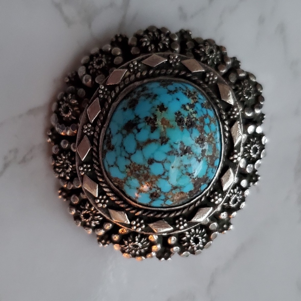 VINTAGE STERLING / PERSIAN TURQUOISE BROOCH